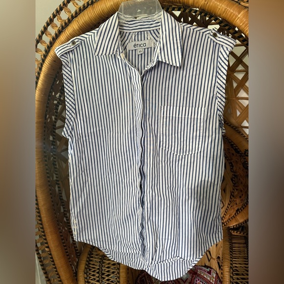 Etica Blue and White Striped Button Down Shirt - Picture 9 of 11